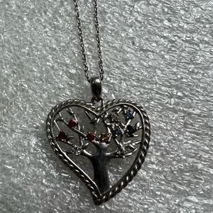 925 Sterling Silver & Diamonds Heart Tree Necklace 6.6g